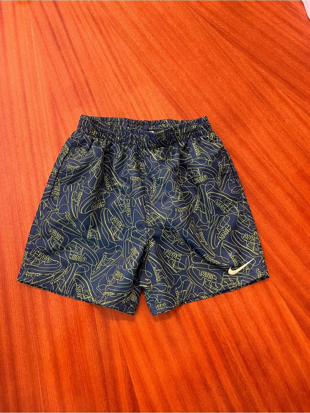 Nike Boys Navy Shorts with Lime Sneaker Outline